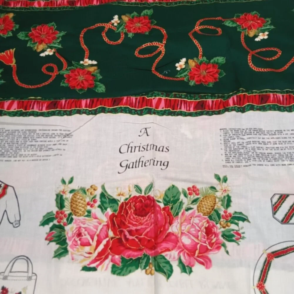FABRIC - #35 Christmas Appliques Holiday Table Runner Poinsettia - 2 panels